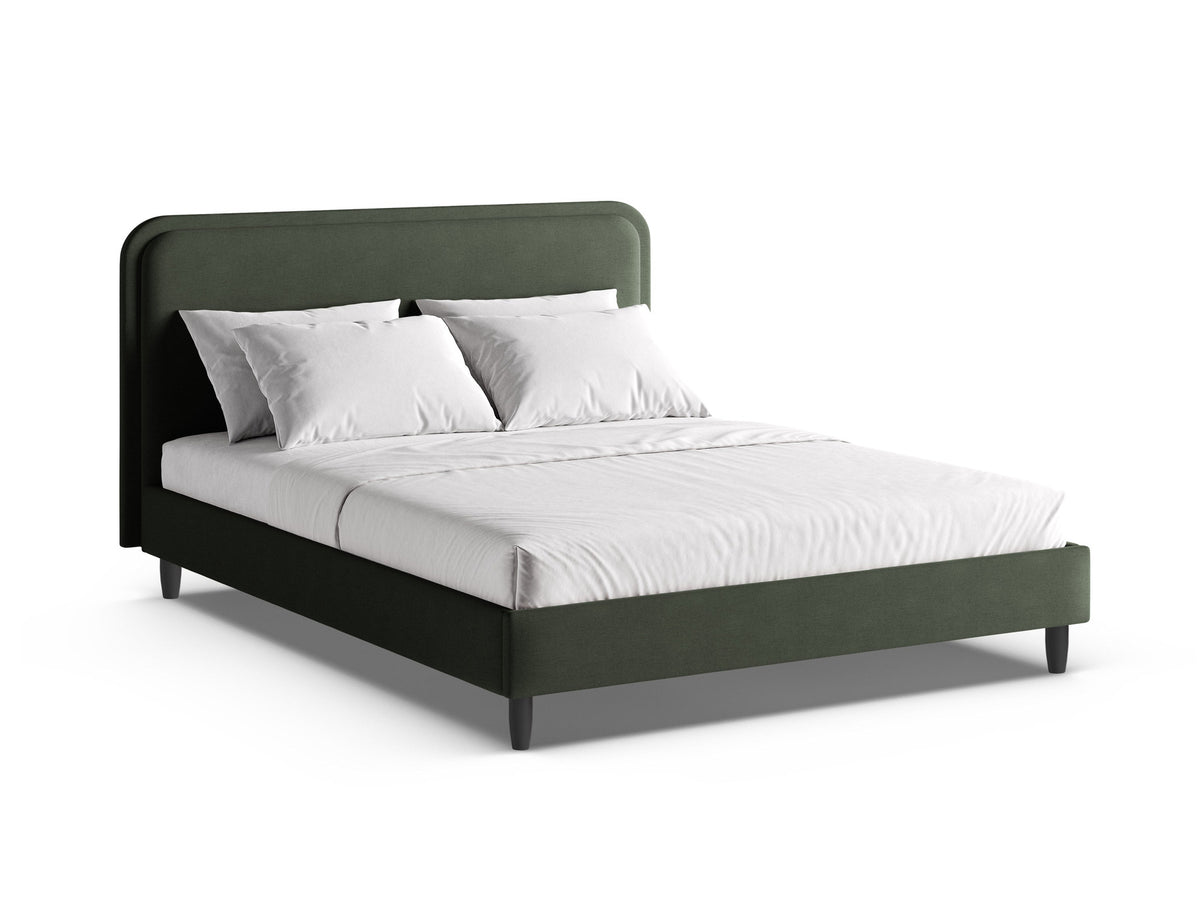 Aveline Bett mit Kopfteil in Ivory-Wind von Micadoni, 160 x 200 cm, mit gepolstertem Kopfteil und schwarzen Holzbeinen, Rahmen aus Möbelplatte und Sperrholzlatten.