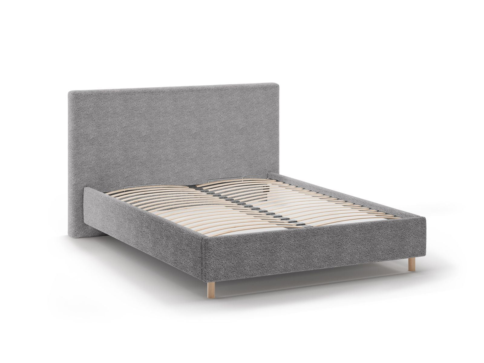 Elegantes Eloise Bett in 160 cm Breite, bietet cleveren Stauraum und ein modernes, hellgraues Kopfteil für stilvolle Schlafzimmer.