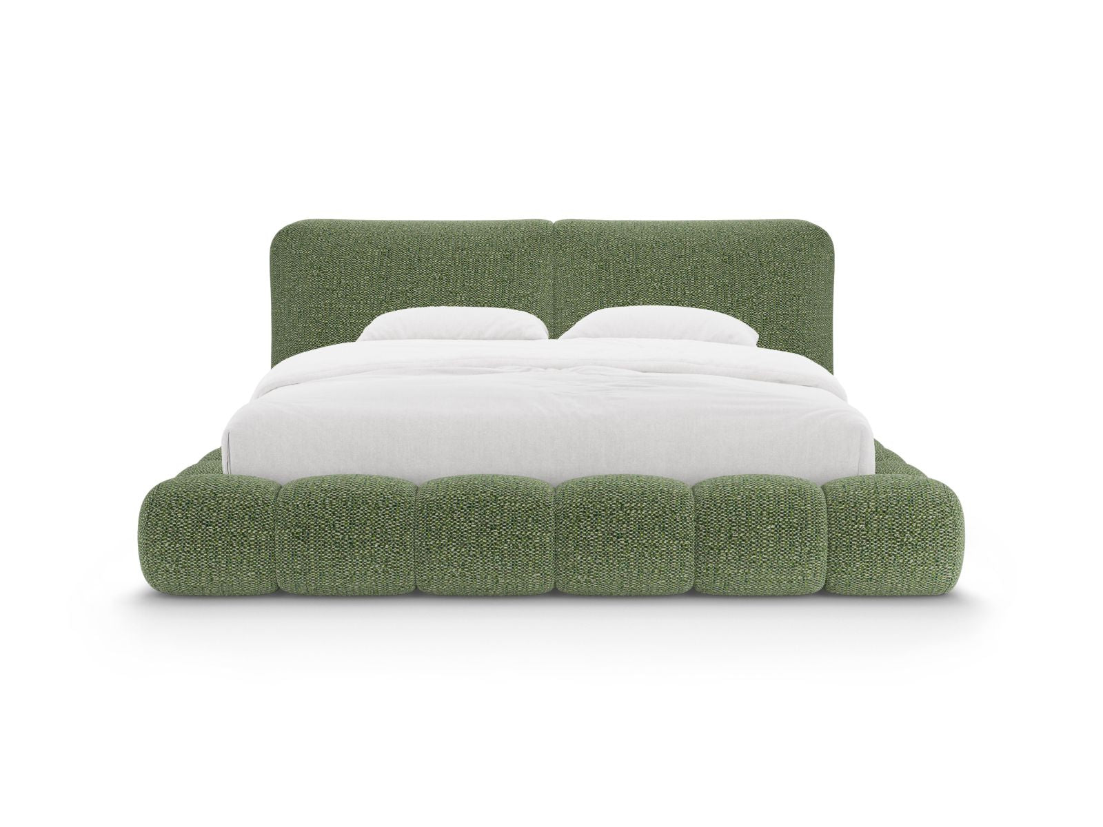Elegantes Solange Bett mit 160 cm Breite, Stauraum und stilvollem Kopfteil in Grün, ideal für modernes Wohnen.
