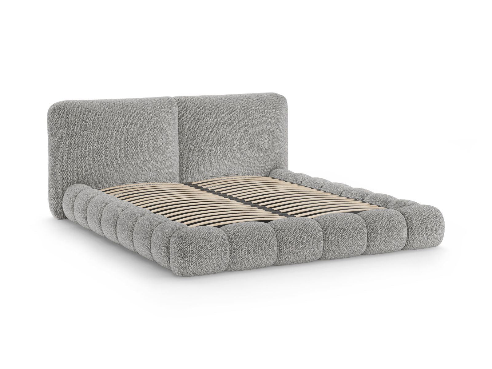 Elegantes Solange Bett in Grau mit 160 cm Breite, bietet cleveren Stauraum und ein ansprechendes Kopfteil für ein modernes Schlafzimmer.