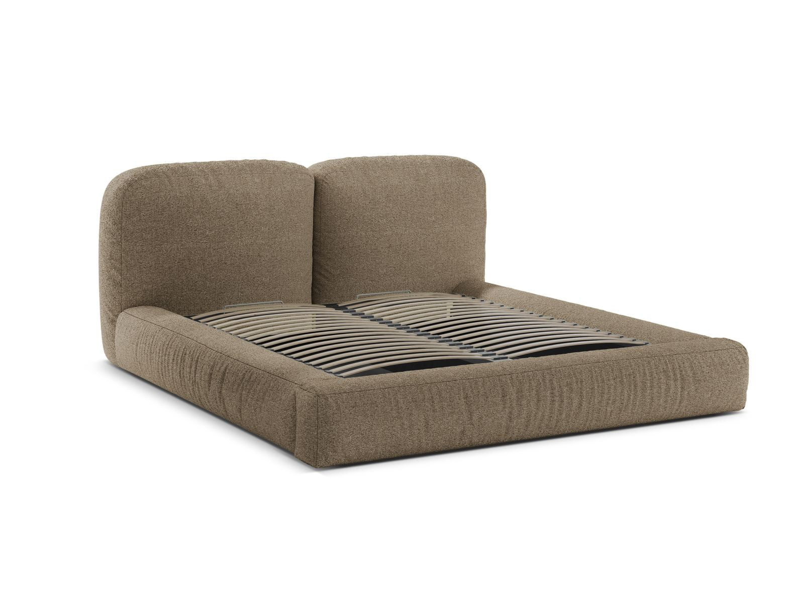 Elegantes Martina Bett mit 160 cm Breite, ausgestattet mit praktischem Stauraum und einem stilvollen Kopfteil in warmem Cappuccino-Finish.