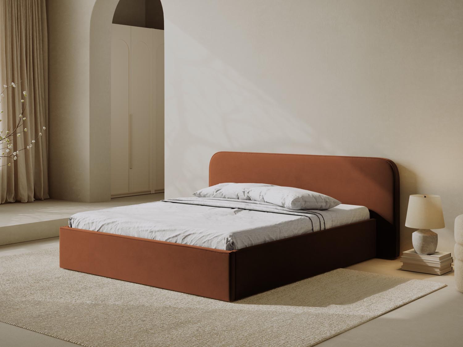 Entdecken Sie das stilvolle Elizabeth Velour Bett von Micadoni. Mit integriertem Stauraum und elegantem Headboard – ideal für Ihr modernes Schlafzimmer!