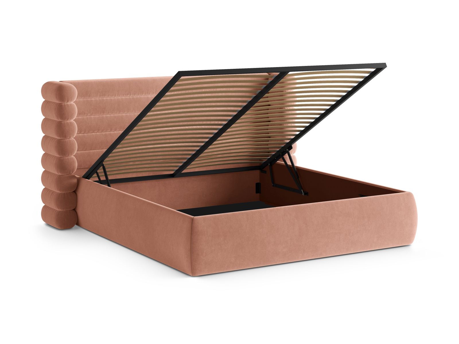 Modernes Mount Bett mit 160 cm Breite, ausgestattet mit einem stilvollen Kopfteil und cleverem Stauraum für eine optimale Raumnutzung.