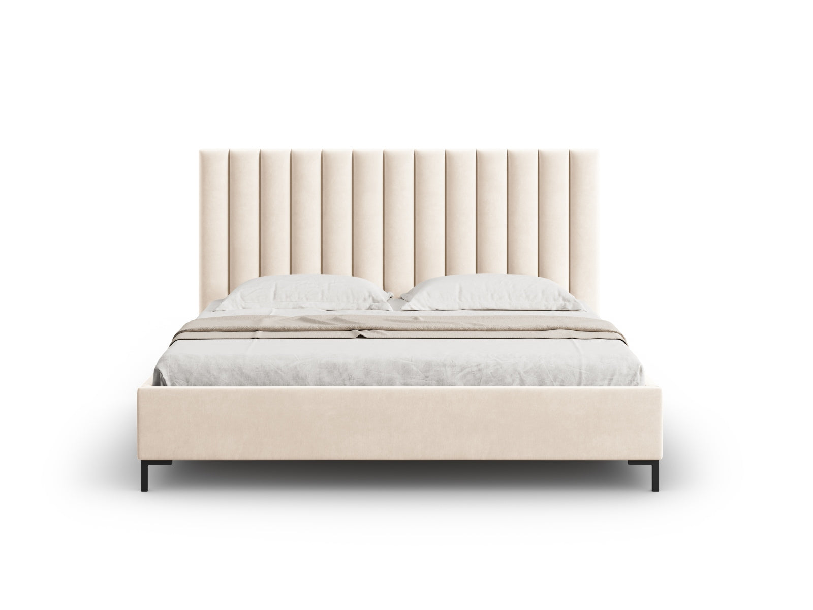 Entdecken Sie das stilvolle Allison Velour Bett von Micadoni – ideal für Ihr modernes Schlafzimmer, mit cleverem Stauraum und elegantem Kopfteil.