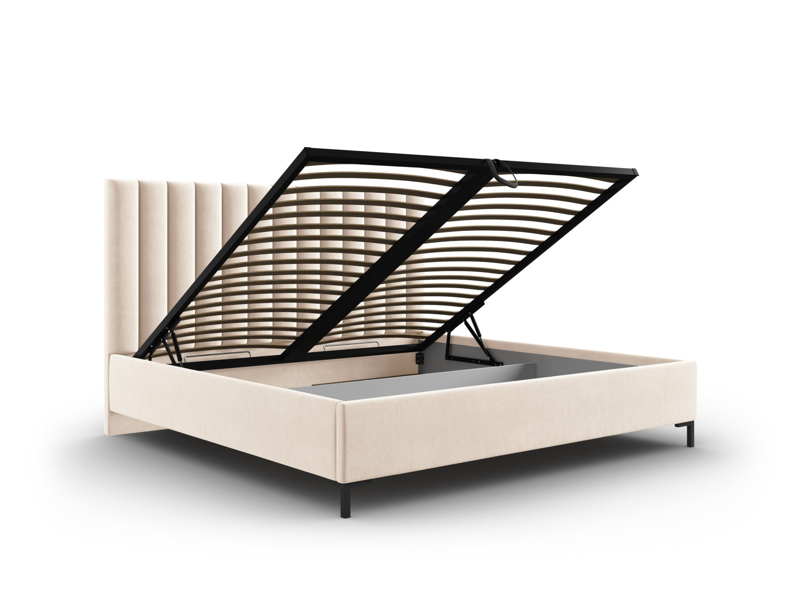 Entdecken Sie das stilvolle Allison Velour Bett von Micadoni – ideal für Ihr modernes Schlafzimmer, mit cleverem Stauraum und elegantem Kopfteil.