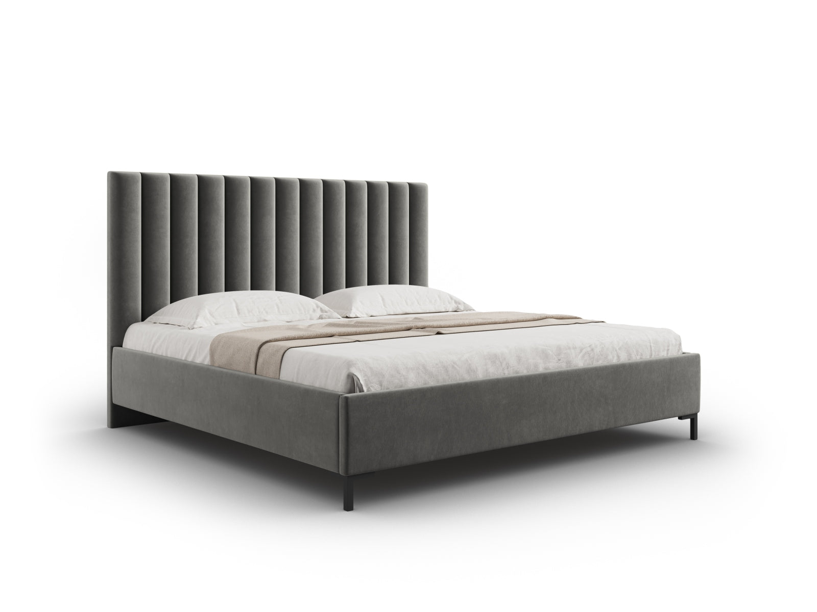 Allison Velour Bett mit Stauraum und Headboard in Light Grey präsentiert im Onlineshop von KAQTU Design AG. Bett ist von Micadoni