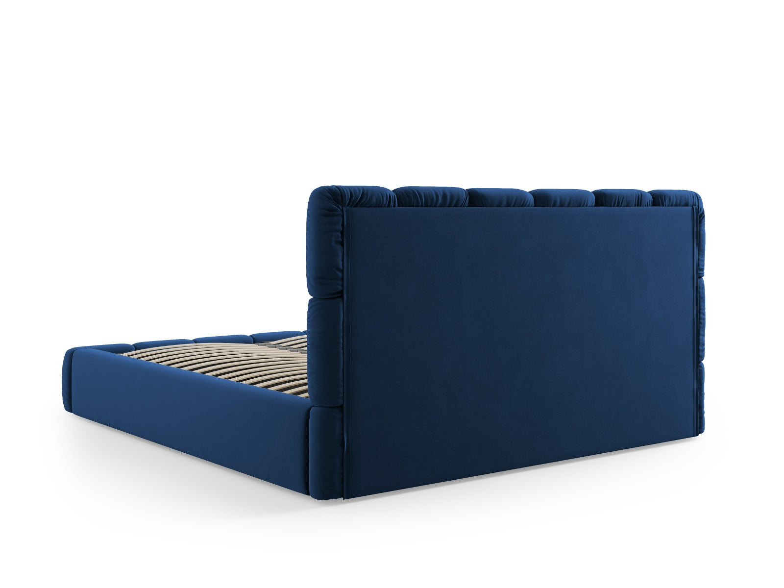 Stilvolles Bellis Velour Bett in Royal Blue mit praktischem Stauraum und ansprechendem Kopfteil, perfekt für moderne Schlafzimmer.
