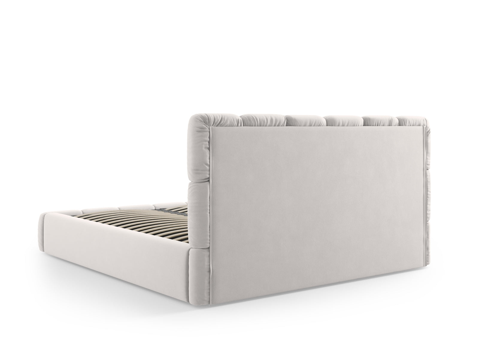 Stylisches Bellis Velour Bett in Silver-Bluvel, 160 cm, mit praktischem Stauraum und elegantem Kopfteil für ein modernes Ambiente.