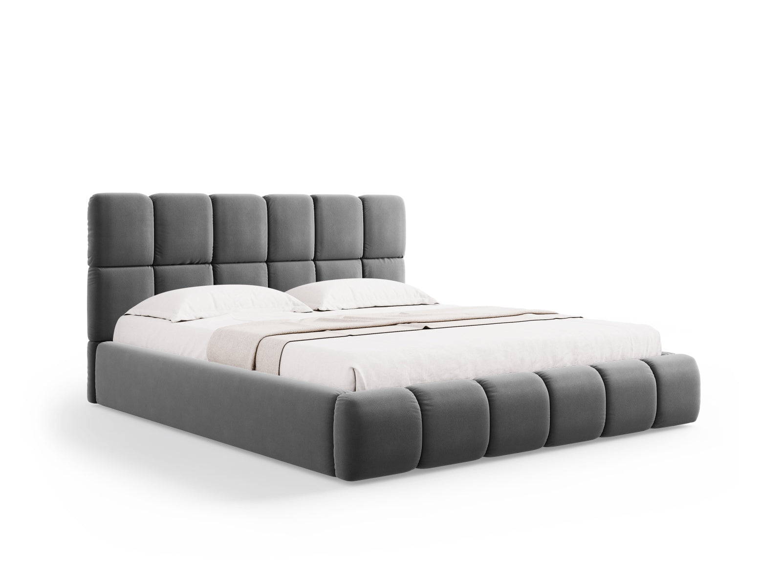 Bellis Velour Bett mit Stauraum und Headboard 160cm in Grey-Bluvel präsentiert im Onlineshop von KAQTU Design AG. Bett ist von Micadoni