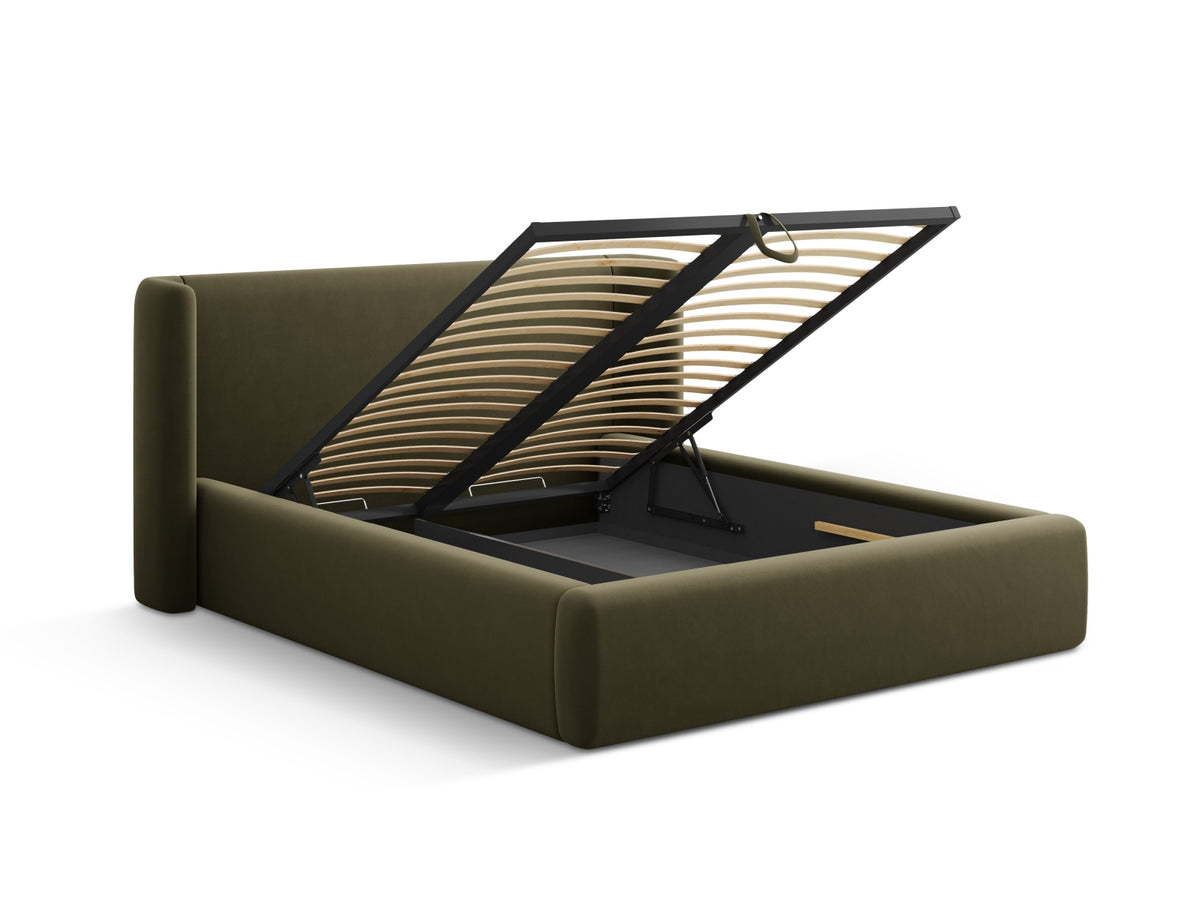 Jolene Bett mit Stauraum und Headboard 160cm in Green-Bluvel präsentiert im Onlineshop von KAQTU Design AG. Bett ist von Micadoni