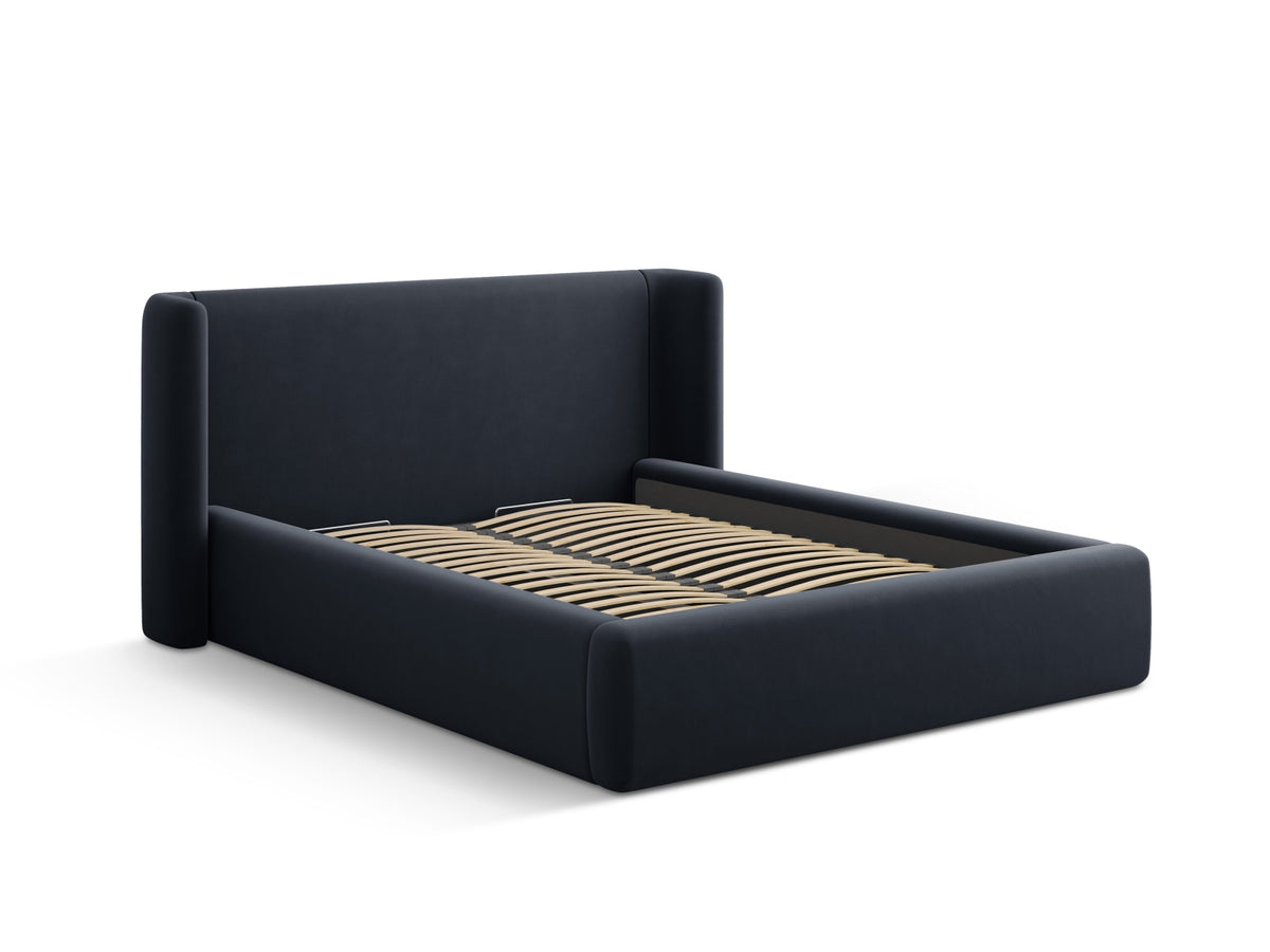 Jolene Bett mit Stauraum und Headboard 160cm in Dark Blue-Bluvel präsentiert im Onlineshop von KAQTU Design AG. Bett ist von Micadoni