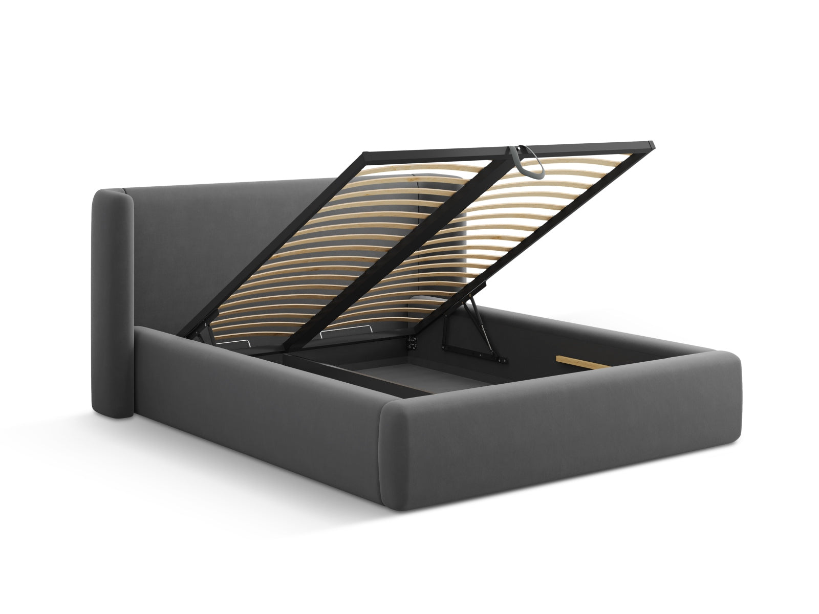 Jolene Velour Bett mit Stauraum und Headboard in Grey-Bluvel präsentiert im Onlineshop von KAQTU Design AG. Bett ist von Micadoni