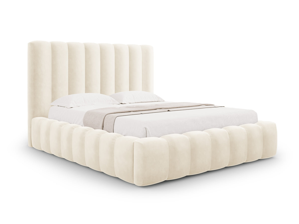 Kelp Bett mit Stauraum und Headboard 160cm in Light Beige-Bluvel präsentiert im Onlineshop von KAQTU Design AG. Bett ist von Micadoni
