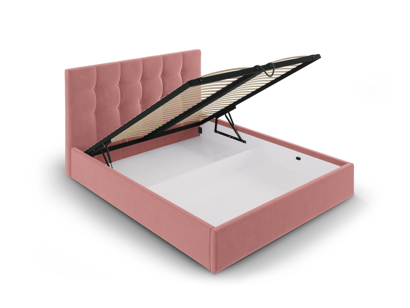 Erleben Sie das elegante Phaedra Velour Bett von Micadoni – perfekt für Ihr modernes Schlafzimmer, ausgestattet mit praktischem Stauraum und einem komfortablen Headboard.