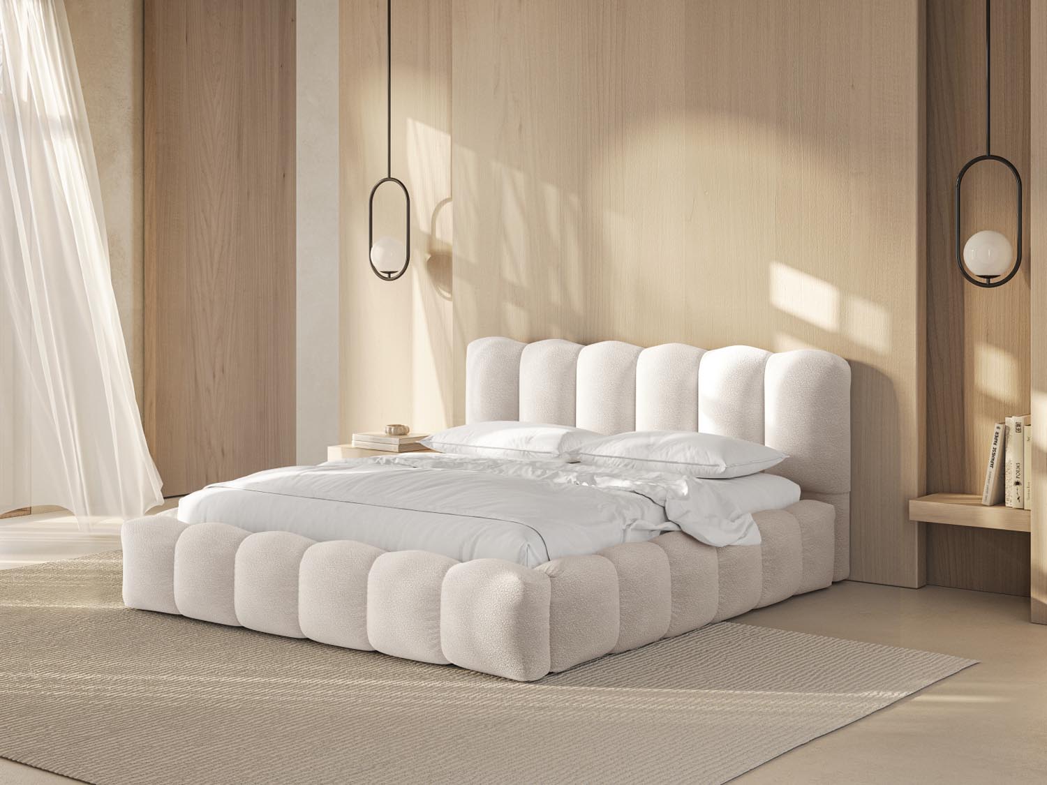 Elegantes Lupine Bett mit praktischem Stauraum und stilvollem Headboard in 180 cm Breite, ideal für moderne Schlafzimmer.