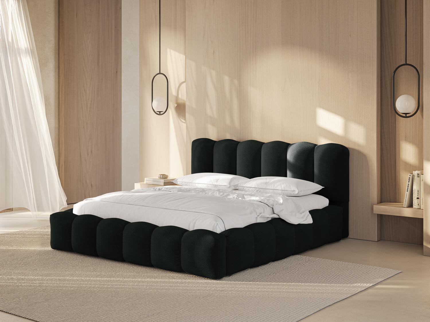 Elegantes Lupine Bett mit praktischem Stauraum und stilvollem Headboard in 180 cm Breite, ideal für modernes Wohnen.