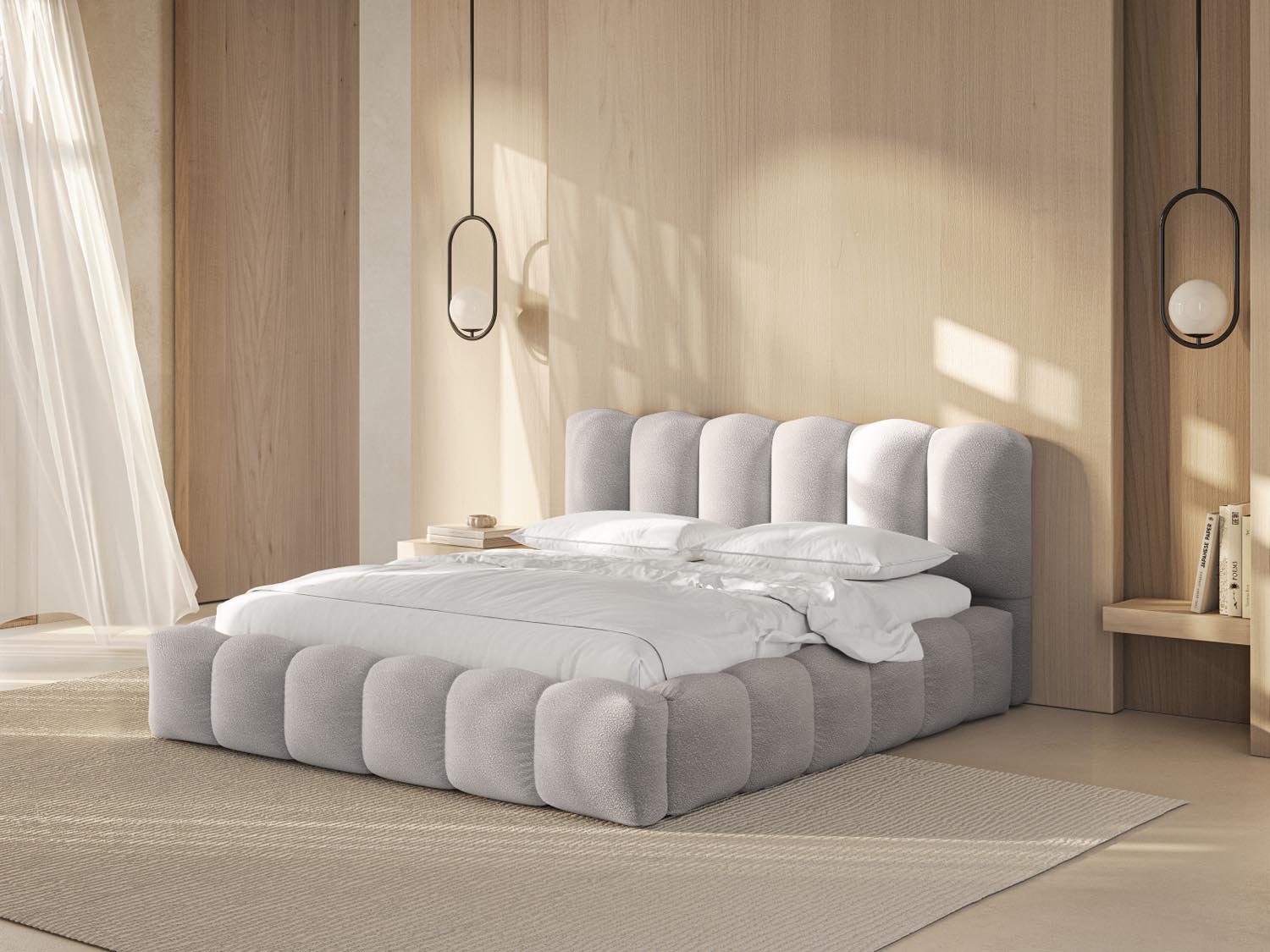 Elegantes Lupine Bett in Light Grey mit praktischem Stauraum und stilvollem Headboard, ideal für moderne Schlafzimmer.