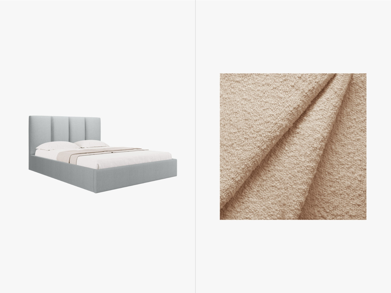 Phaedra Boucle Bett mit Stauraum und Headboard in Beige präsentiert im Onlineshop von KAQTU Design AG. Bett ist von Micadoni