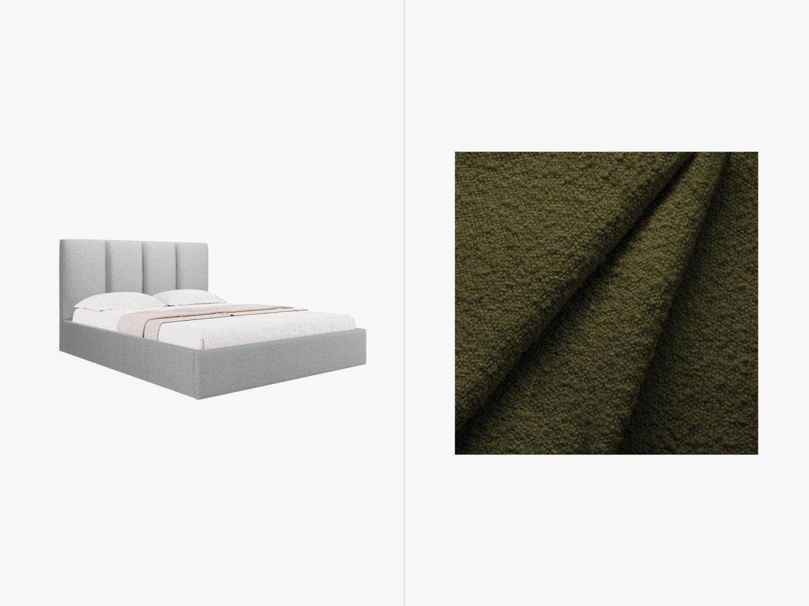 Phaedra Boucle Bett mit Stauraum und Headboard in Dark Olive Green präsentiert im Onlineshop von KAQTU Design AG. Bett ist von Micadoni