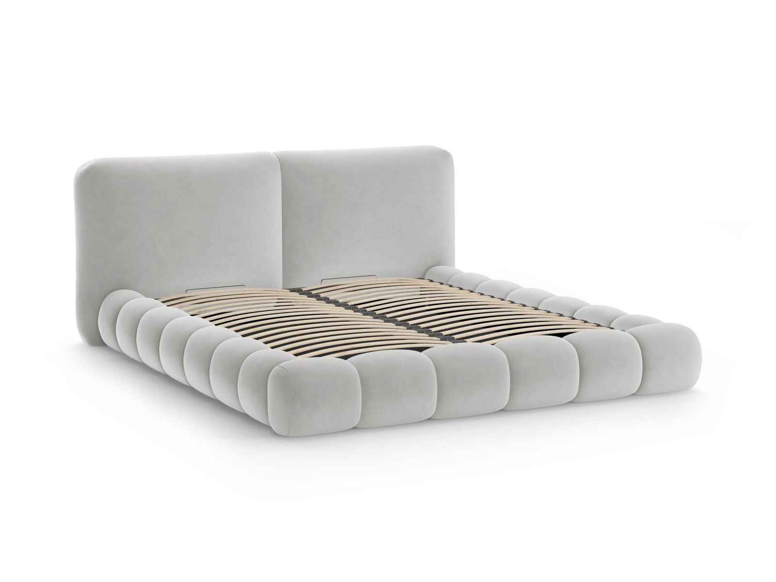 Elegantes Solange Bett in Light Grey-Magic Velvet, 180 cm, mit praktischem Stauraum und stilvollem Kopfteil für ein modernes Schlafzimmer.