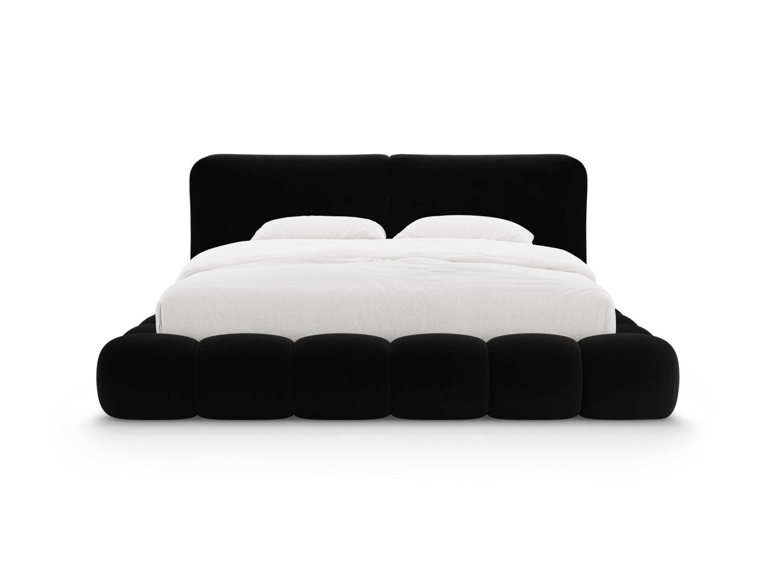 Elegantes Solange Bett mit 180 cm Kopfteil und praktischem Stauraum, bezogen mit hochwertigem Black-Magic Velvet, ideal für stilvolle Schlafzimmer.