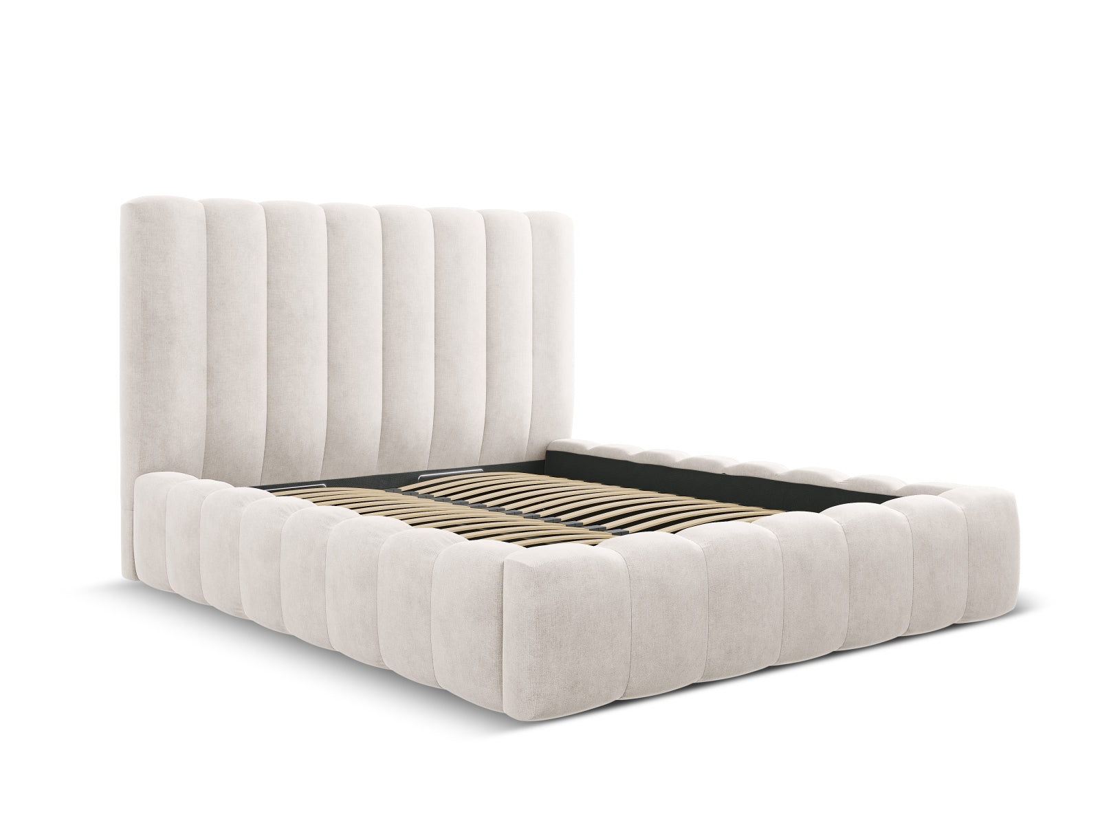 Entdecken Sie das Kelp Bett von Micadoni: stilvolles Design, praktischer Stauraum und ein komfortables Headboard für erholsamen Schlaf.