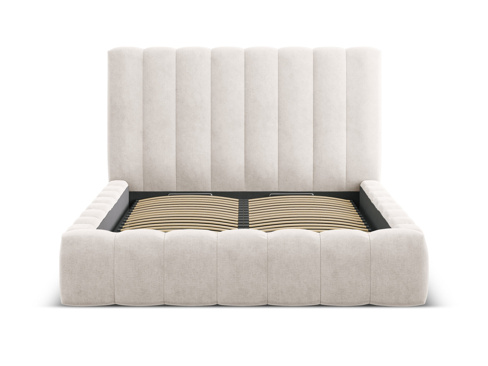 Erleben Sie das Kelp Bett von Micadoni: modernes Design, cleverer Stauraum und ein gemütliches Headboard für besten Schlafkomfort.