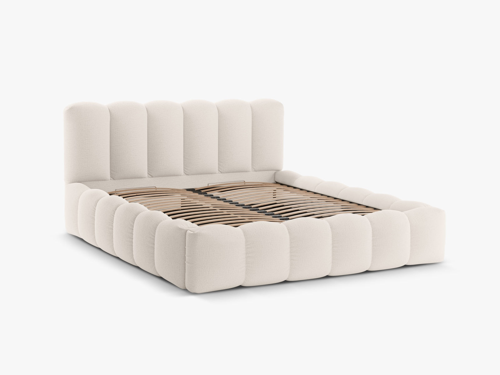 Modernes Lupine Bett in sanftem Beige, ausgestattet mit praktischem Stauraum und einem ansprechenden Kopfteil für stilvolle Schlafzimmer.