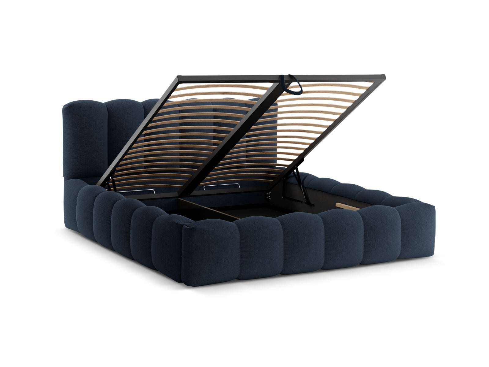 Modernes Lupine Bett in Royal Blue mit praktischem Stauraum und ansprechendem Kopfteil, ideal für stilvolle Schlafzimmergestaltung.
