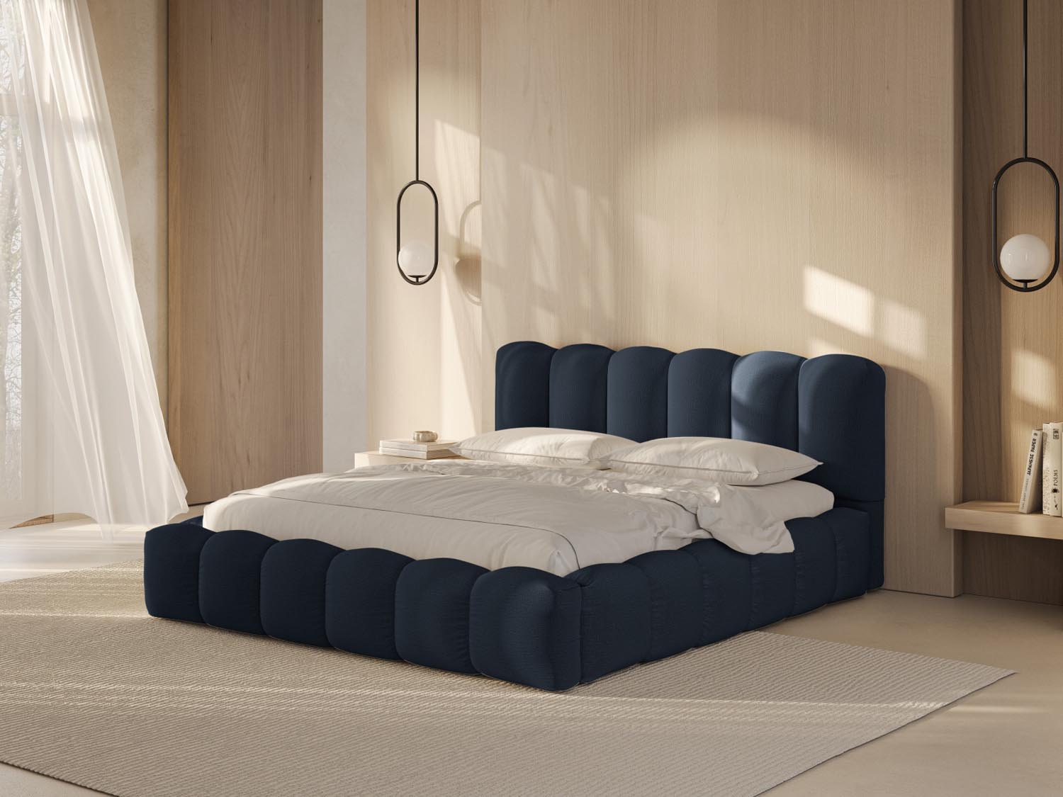 Elegantes Lupine Bett in Royal Blue mit praktischem Stauraum und stilvollem Headboard, ideal für moderne Schlafzimmer.