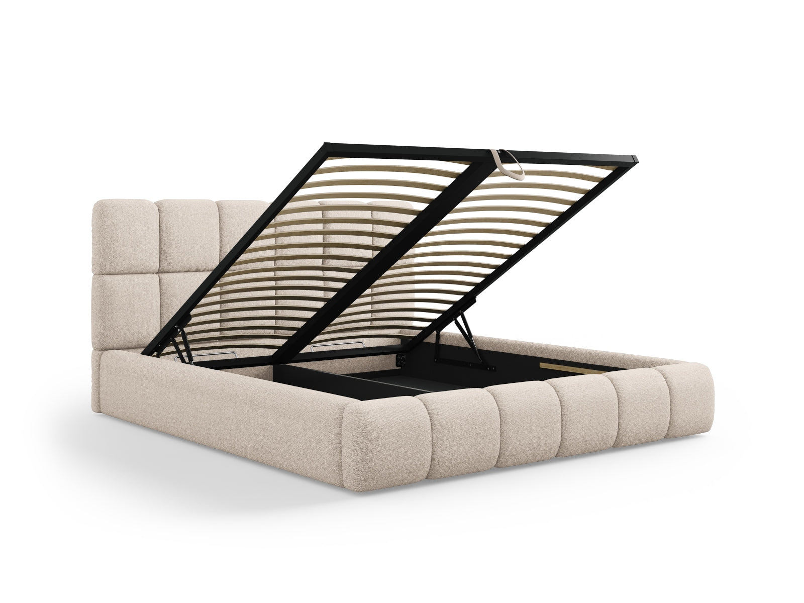 Elegantes Bellis Bett von Micadoni in hellem Beige, ausgestattet mit praktischem Stauraum und einem geschmackvollen Kopfteil für Ihr Schlafzimmer.