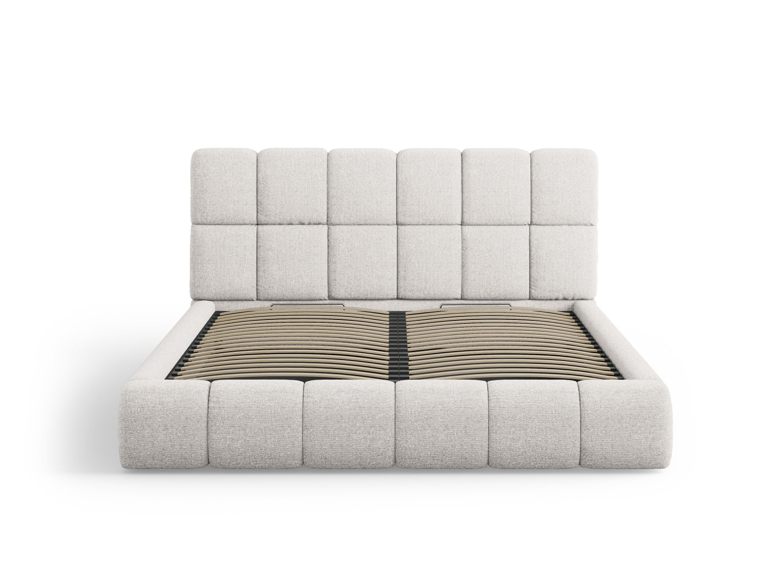 Modernes Bellis Bett in elegantem Grau, bietet cleveren Stauraum und ein stilvolles Kopfteil für ein zeitgemäßes Schlafzimmer.