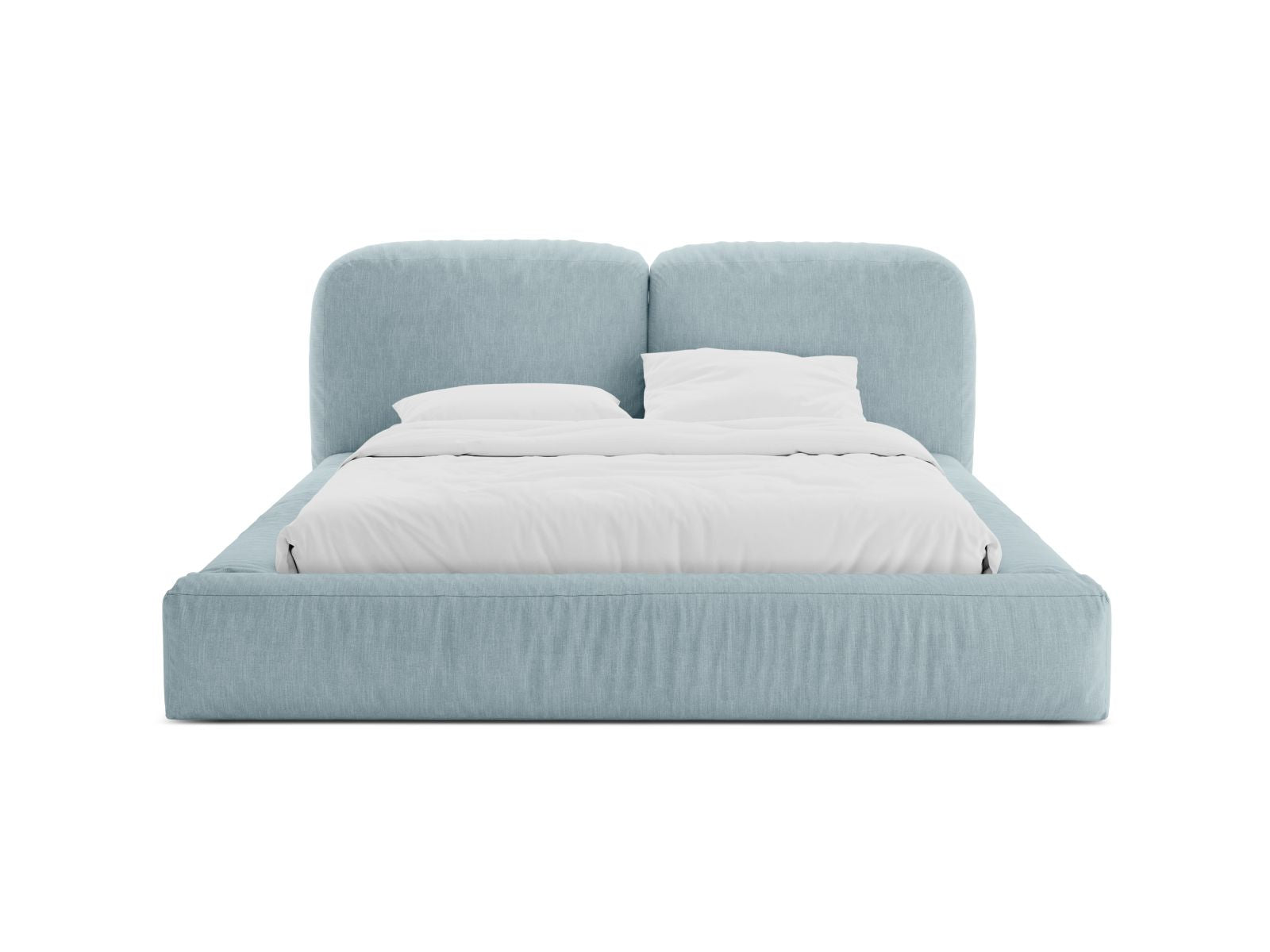 Elegantes Martina Bett mit 180 cm Breite, Stauraum und stilvollem Kopfteil in Satin Blue-Boston, ideal für modernes Wohnen.