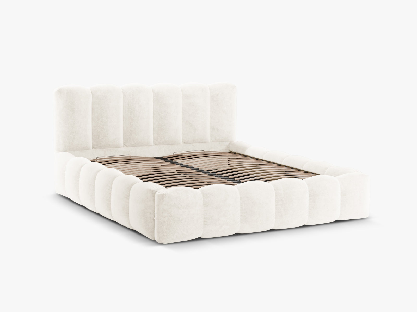 Modernes Lupine Bett in sanftem Beige, ausgestattet mit praktischem Stauraum und einem ansprechenden Kopfteil für stilvolle Schlafzimmer.