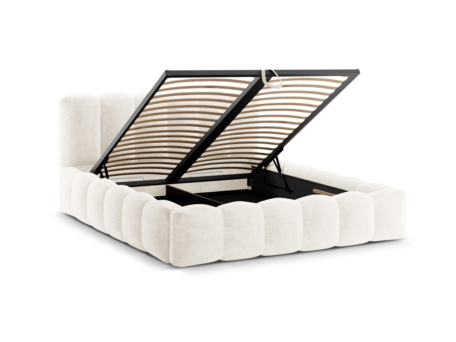 Modernes Lupine Bett in sanftem Beige, ausgestattet mit praktischem Stauraum und einem ansprechenden Kopfteil für ein stilvolles Ambiente.