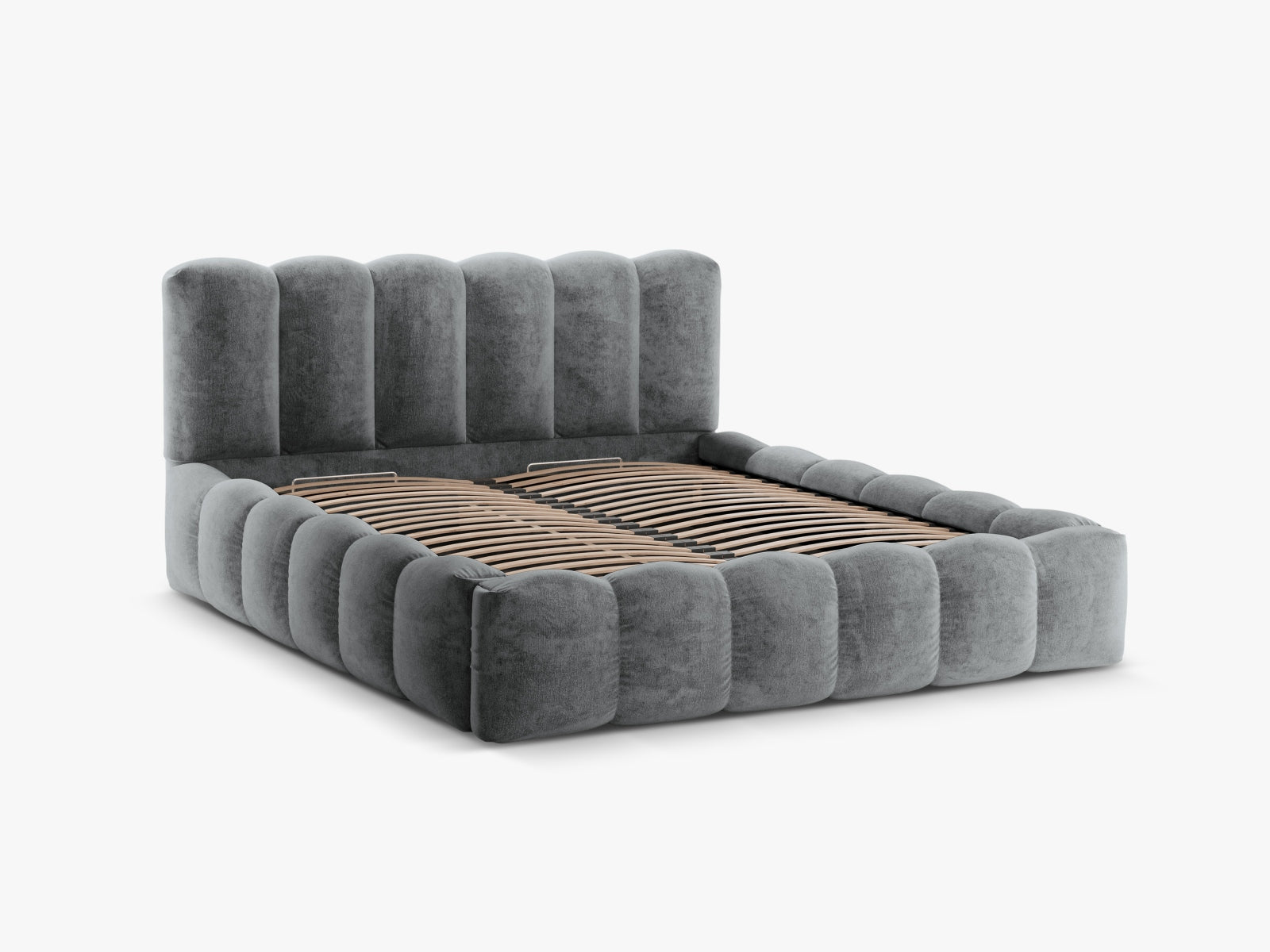 Modernes Micadoni Bett "Lupine" mit großzügigem Stauraum und ansprechendem Kopfteil, perfekt für stilvolle Schlafzimmergestaltung.