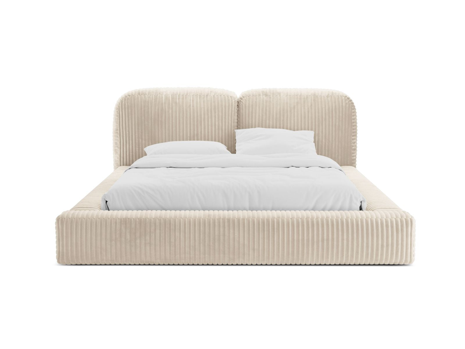 Elegantes Martina Bett in Light Beige mit praktischem Stauraum und stilvollem Kopfteil, ideal für moderne Schlafzimmer.