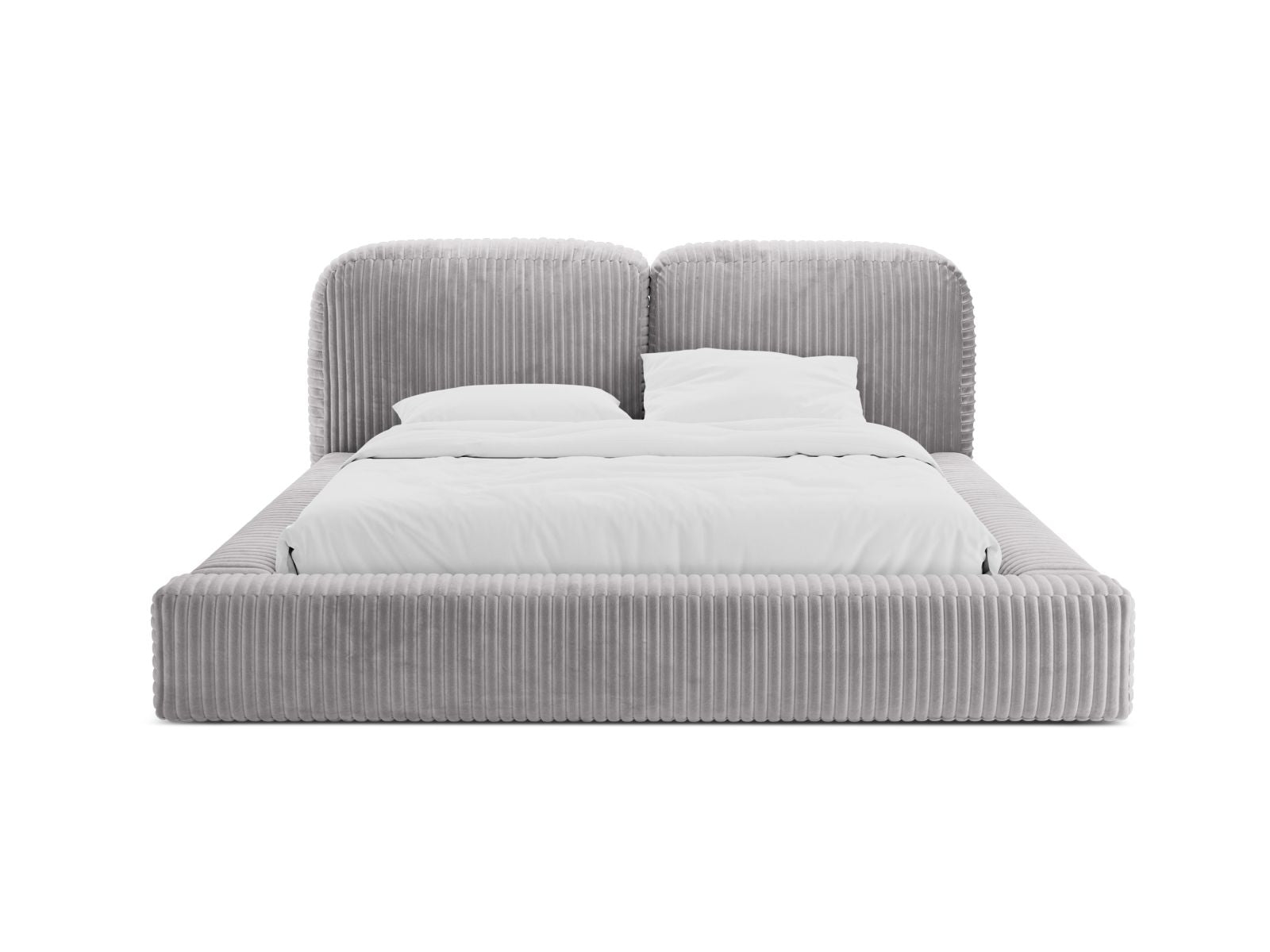 Elegantes Martina Bett mit 180 cm Breite, Stauraum und stilvollem Kopfteil in Light Grey-Tilia, ideal für modernes Wohnen.