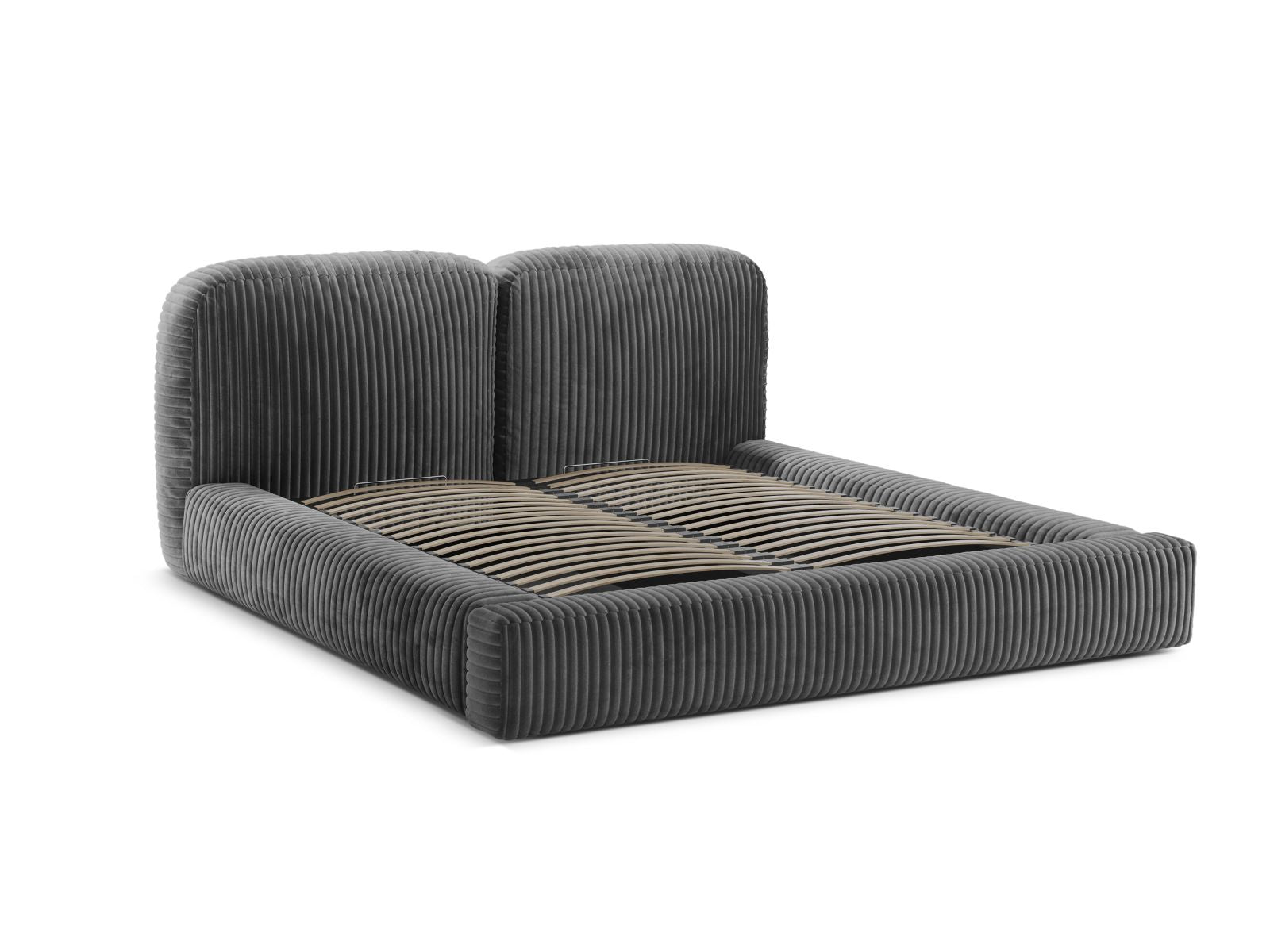 Elegantes Martina Bett mit 180 cm Breite, funktionalem Stauraum und stilvollem Kopfteil in Grau, ideal für moderne Schlafzimmer.