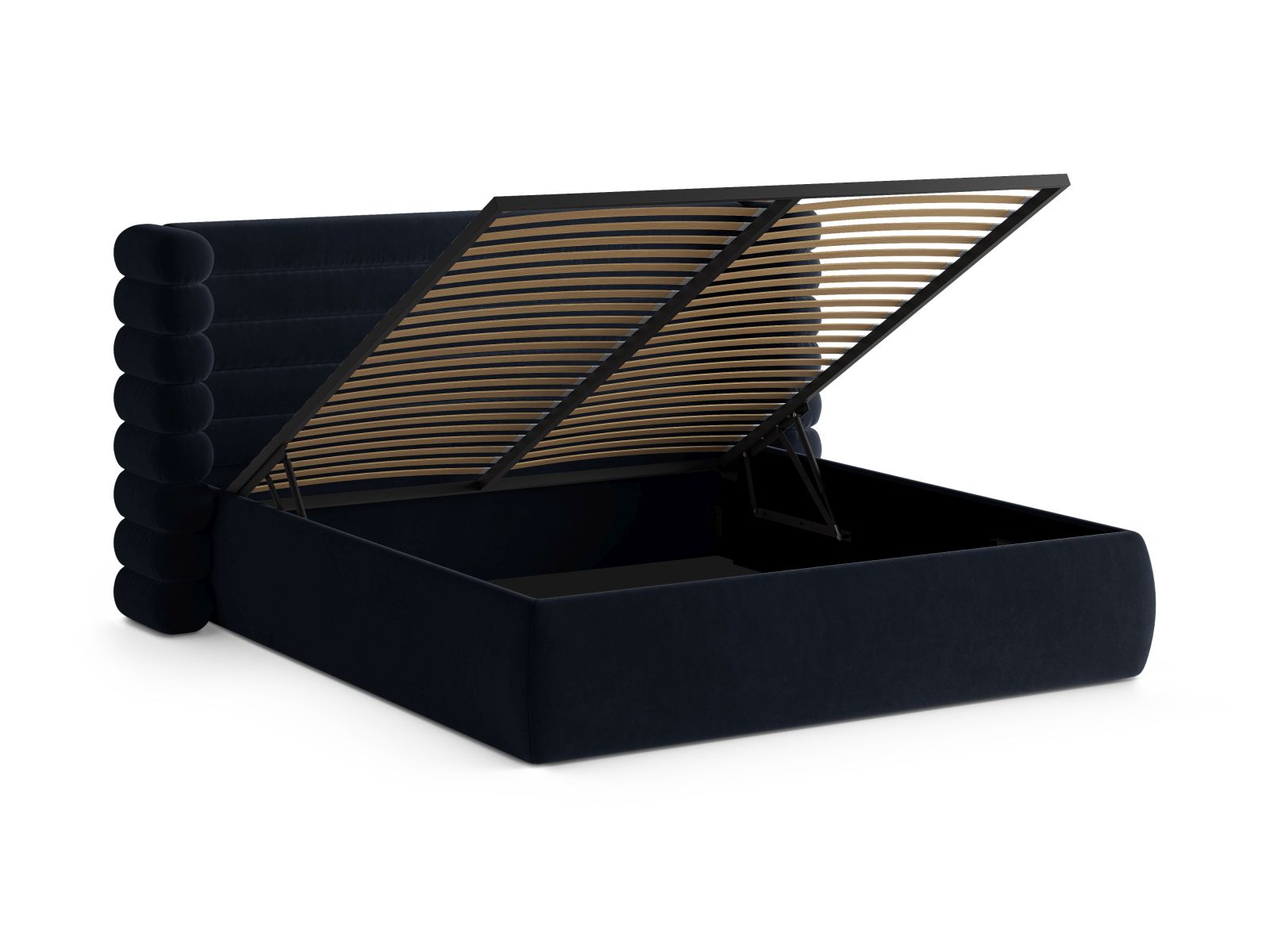 Stylisches Mount Bett in Royal Blue, ausgestattet mit praktischem Stauraum und einem ansprechenden Kopfteil für ein modernes Ambiente.
