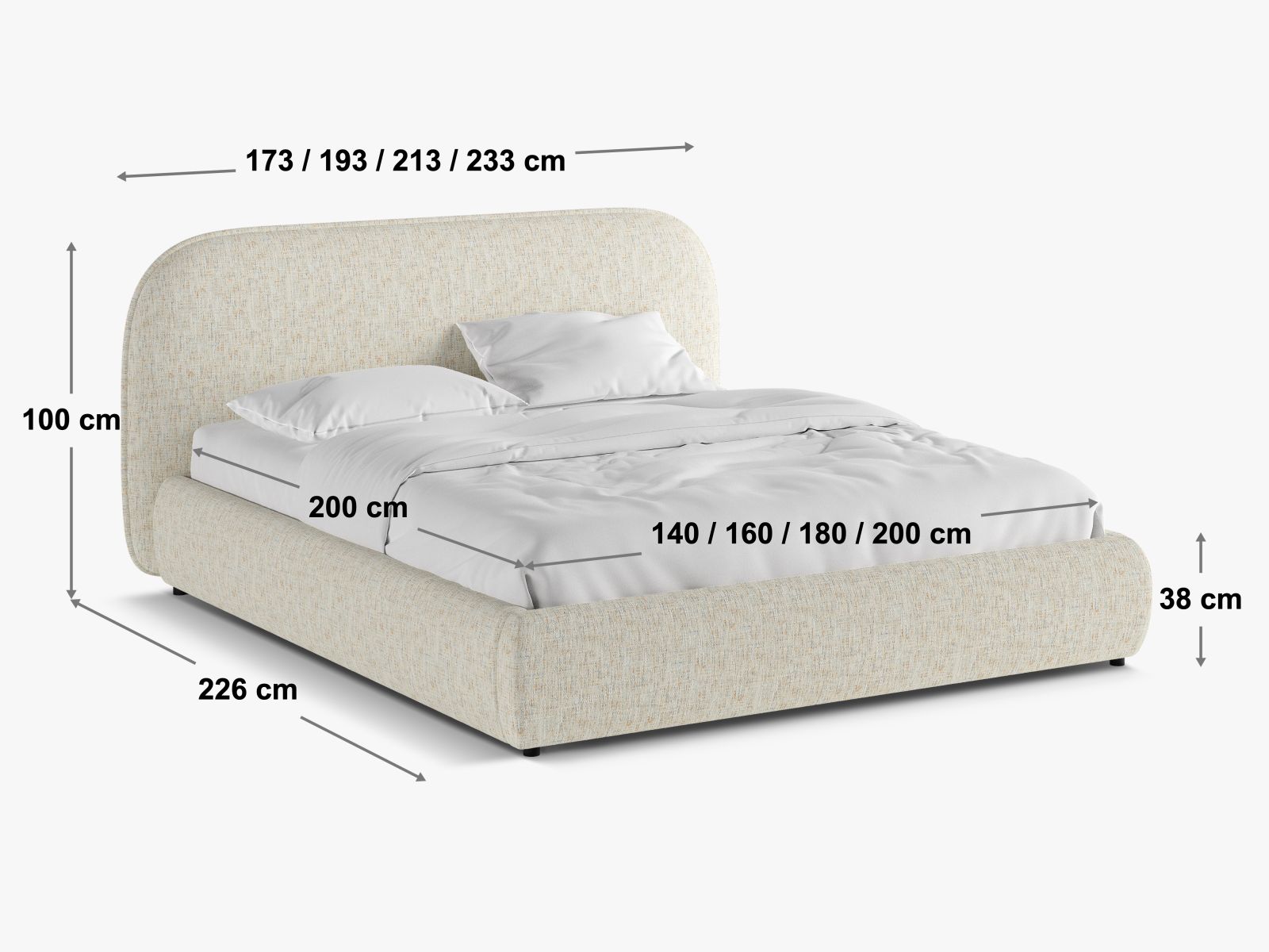 Elegantes Murada Bett mit 180 cm Kopfteil, perfekt für ein modernes Schlafzimmer und bietet hohen Schlafkomfort.