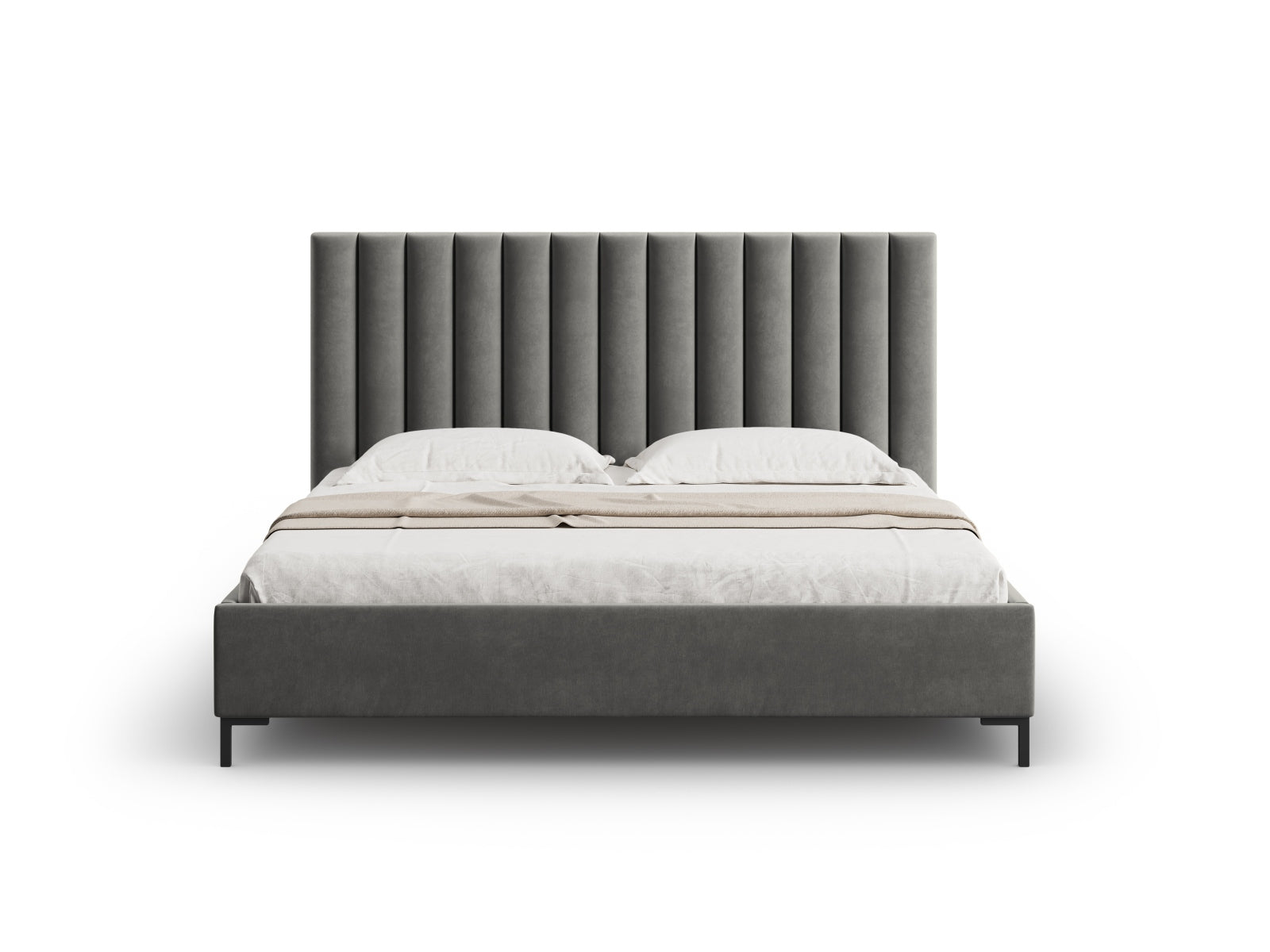 Entdecken Sie das stilvolle Allison Velour Bett von Micadoni – ideal für Ihr modernes Schlafzimmer, mit cleverem Stauraum und elegantem Kopfteil.