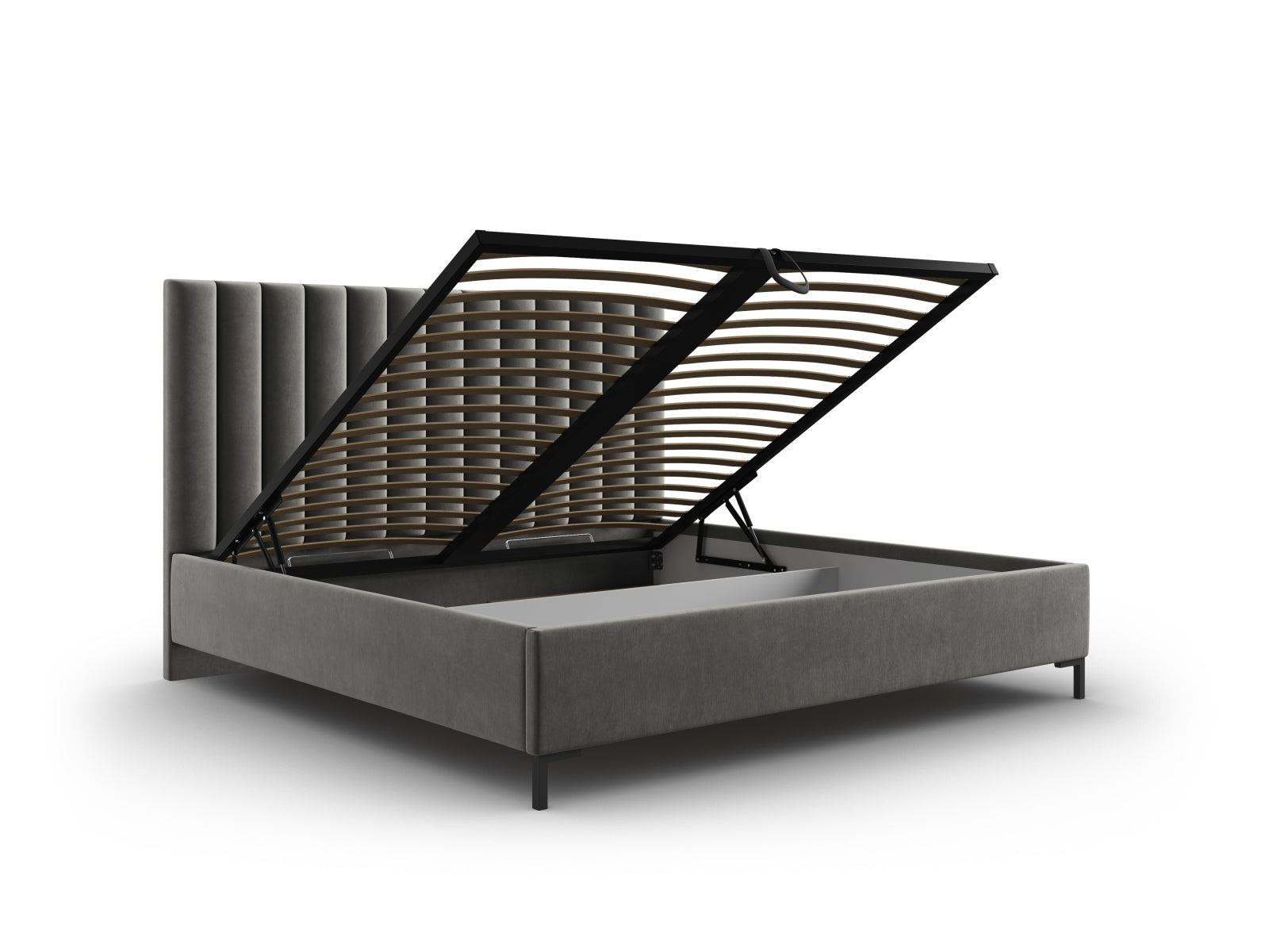 Entdecken Sie das stilvolle Allison Velour Bett von Micadoni – ideal für Ihr modernes Schlafzimmer, mit cleverem Stauraum und elegantem Kopfteil.