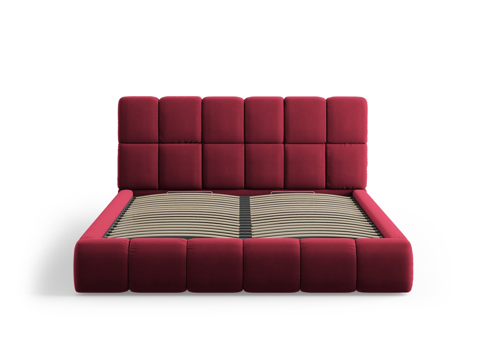 Elegantes Bellis Velour Bett in 180 cm, ideal für modernen Wohnstil, bietet zusätzlichen Stauraum und ein geschmackvolles Kopfteil.