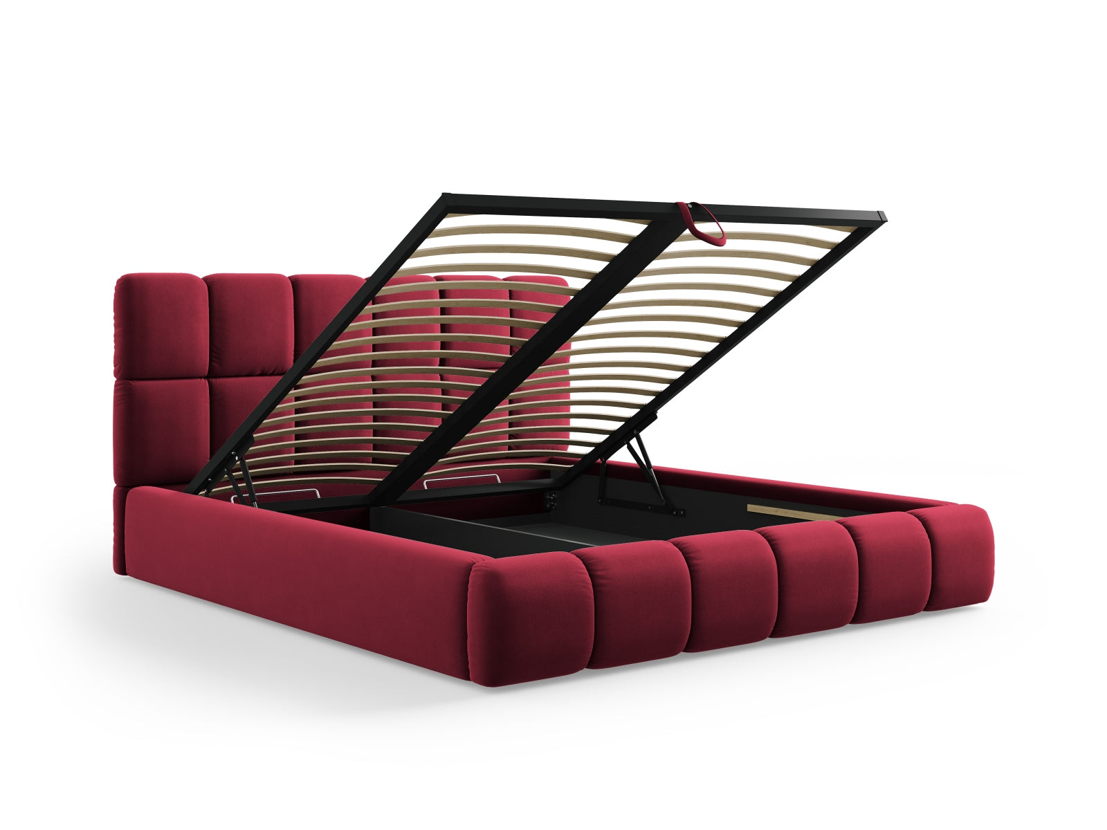 Elegantes Bellis Velour Bett in 180 cm Breite, ideal für stilvolle Schlafzimmer, bietet zusätzlichen Stauraum und ein modernes Kopfteil.