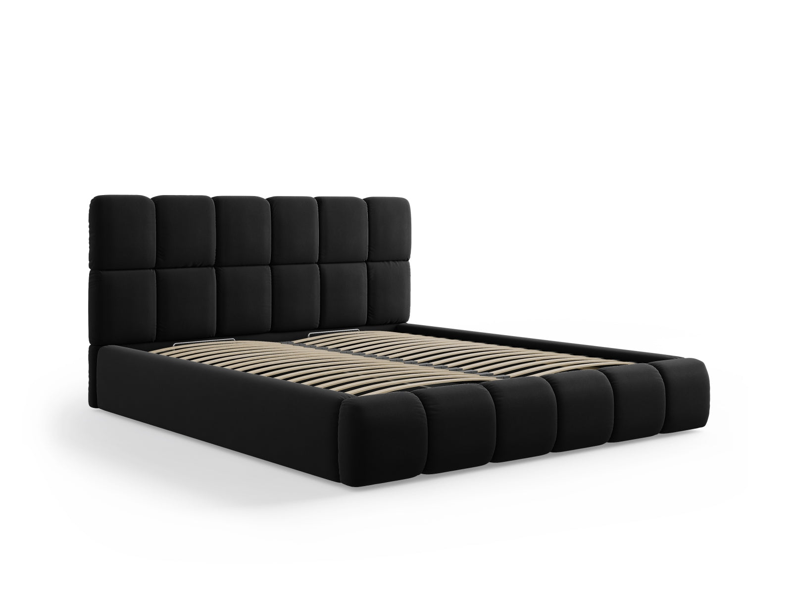 Stilvolles Bellis Velour Bett in 180 cm, ausgestattet mit praktischem Stauraum und einem eleganten Kopfteil für ein modernes Ambiente.