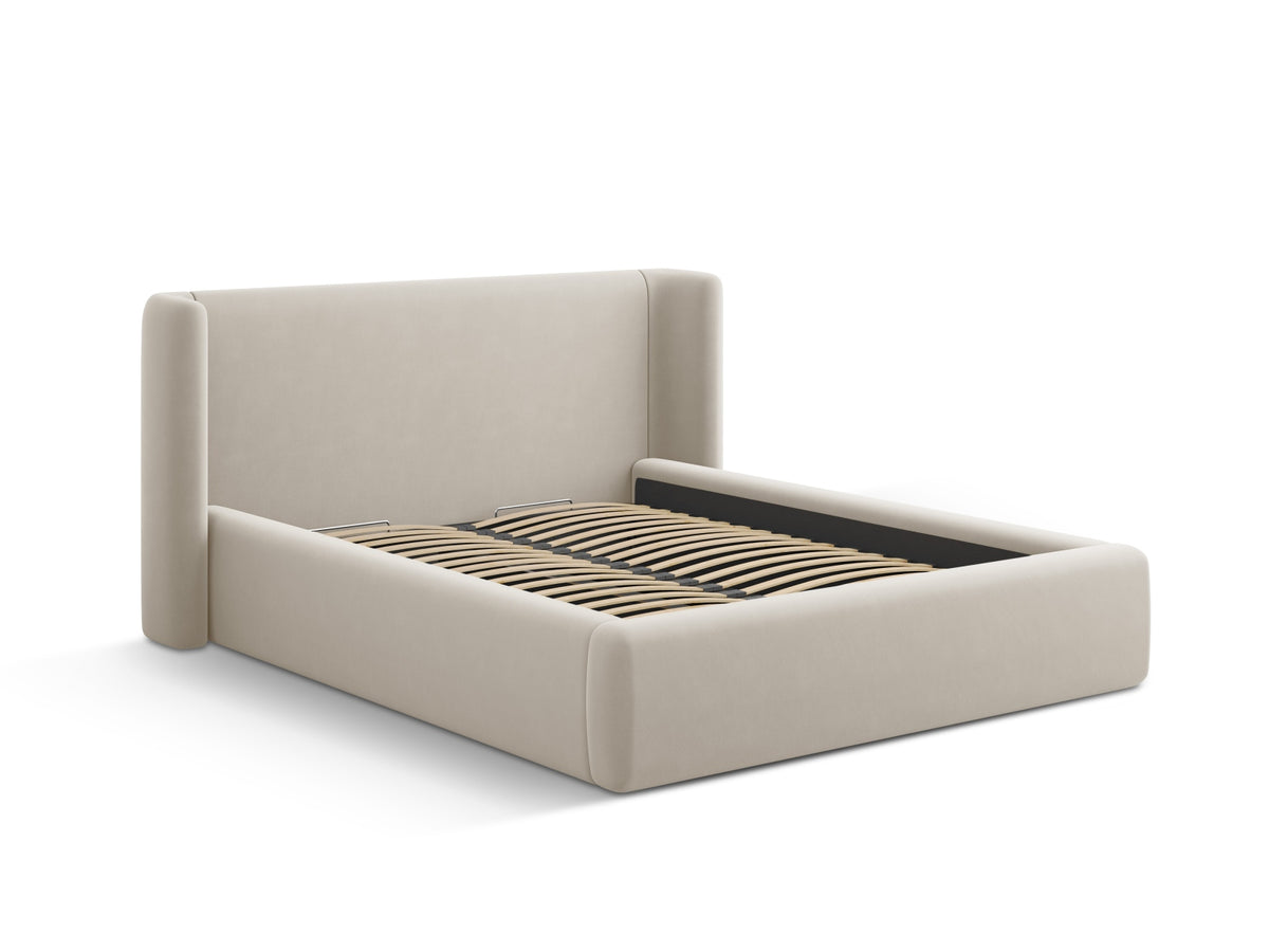 Jolene Bett mit Stauraum und Headboard 180cm in Dark Beige-Bluvel präsentiert im Onlineshop von KAQTU Design AG. Bett ist von Micadoni