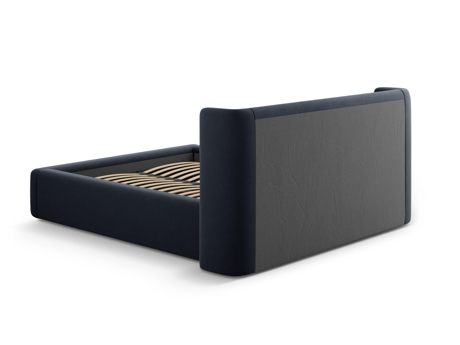 Jolene Velour Bett mit Stauraum und Headboard in Dark Blue-Bluvel präsentiert im Onlineshop von KAQTU Design AG. Bett ist von Micadoni