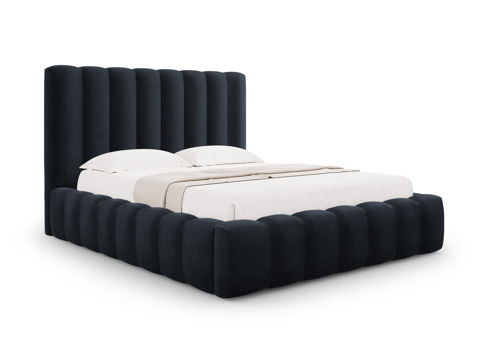 Kelp Velour Bett mit Stauraum und Headboard in Dark Blue präsentiert im Onlineshop von KAQTU Design AG. Bett ist von Micadoni