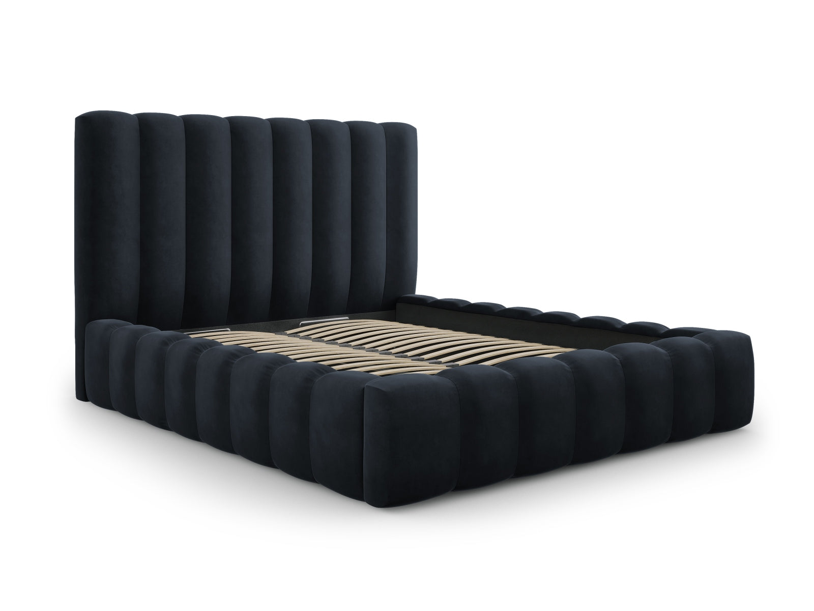 Erleben Sie das elegante Kelp Velour Bett von Micadoni – ideal für Ihr modernes Schlafzimmer, ausgestattet mit praktischem Stauraum und einem komfortablen Headboard.